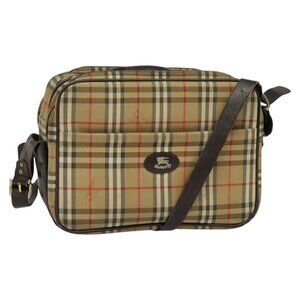 Authentic Burberrys Nova Check Shoulder Bag Canvas Beige Gold